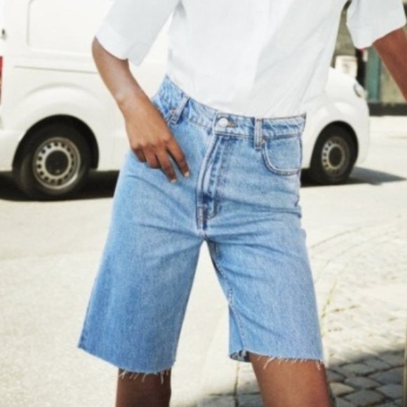 Zara Women Join Life Premium 90s Bermuda High Waist Denim Jeans Shorts US 0 - Picture 2 of 11